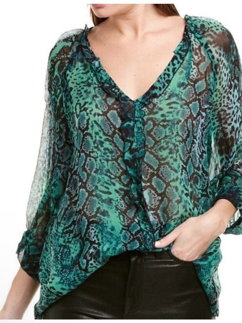 ba&sh Rick Ruffled Animal/Snake print blouse